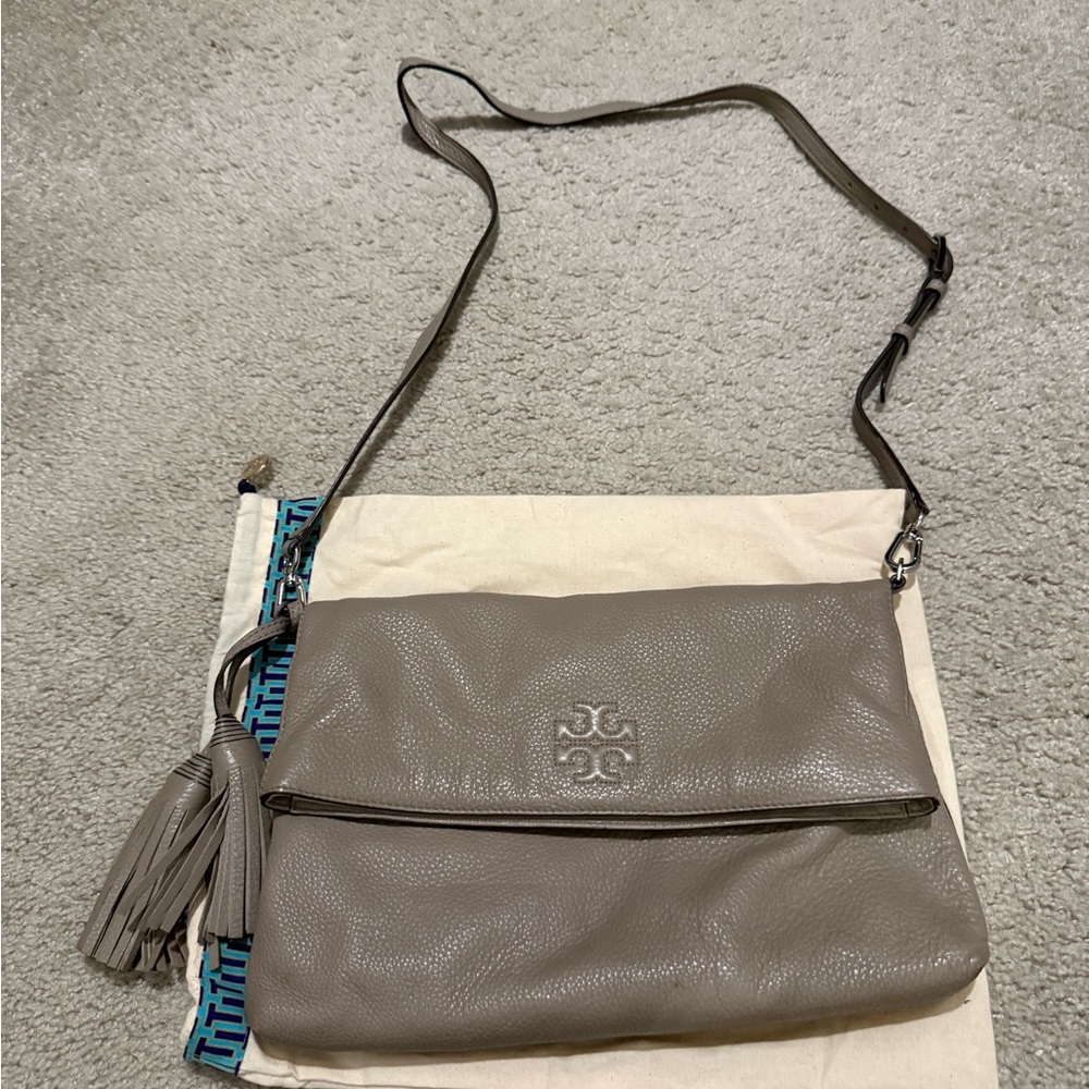 Gray Leather Crossbody Bag